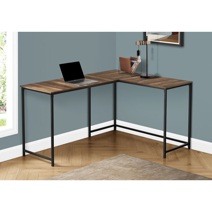 Monarch Specialties I 7391 Computer Desk, Home Office, Corner, 58"L, L Shape, Work, Laptop, Metal, Laminate, Brown, Black, Contemporary, Modern