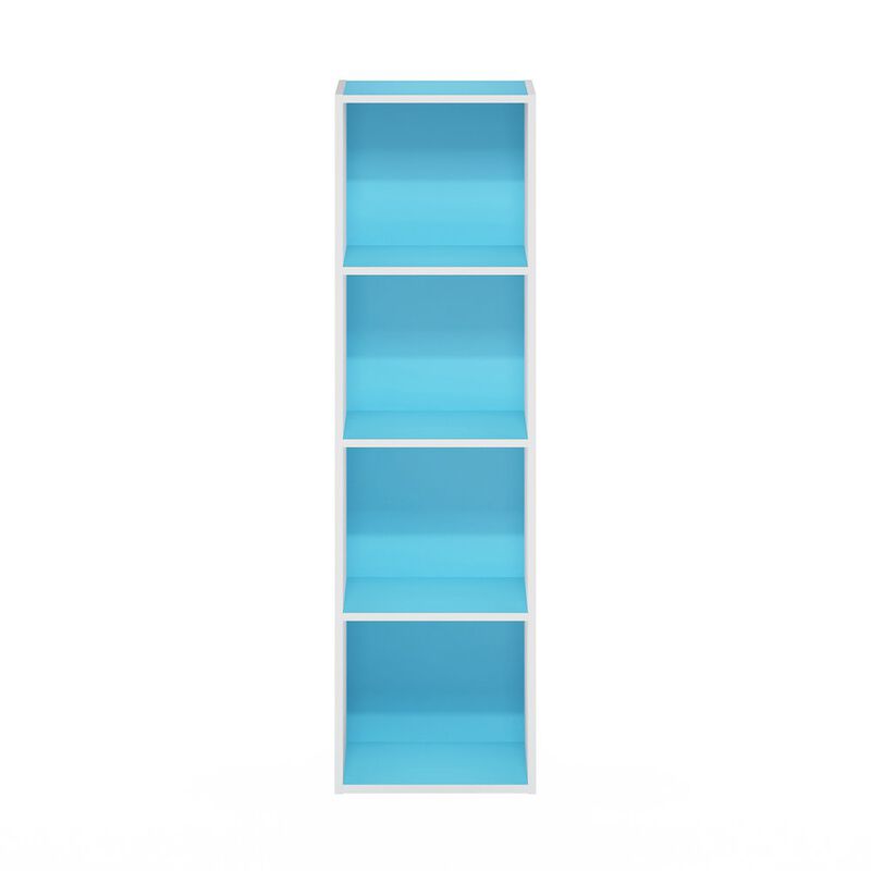 Furinno Pasir 4-Tier Open Shelf Bookcase, Light Blue/White