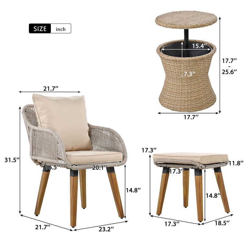 5 Pieces Patio Furniture Chair Sets, Patio Conversation Set With Wicker Cool Bar Table, Ottomans,Outdoor Furniture Bistro Sets for Porch,Backyard,Balcony,Poolside