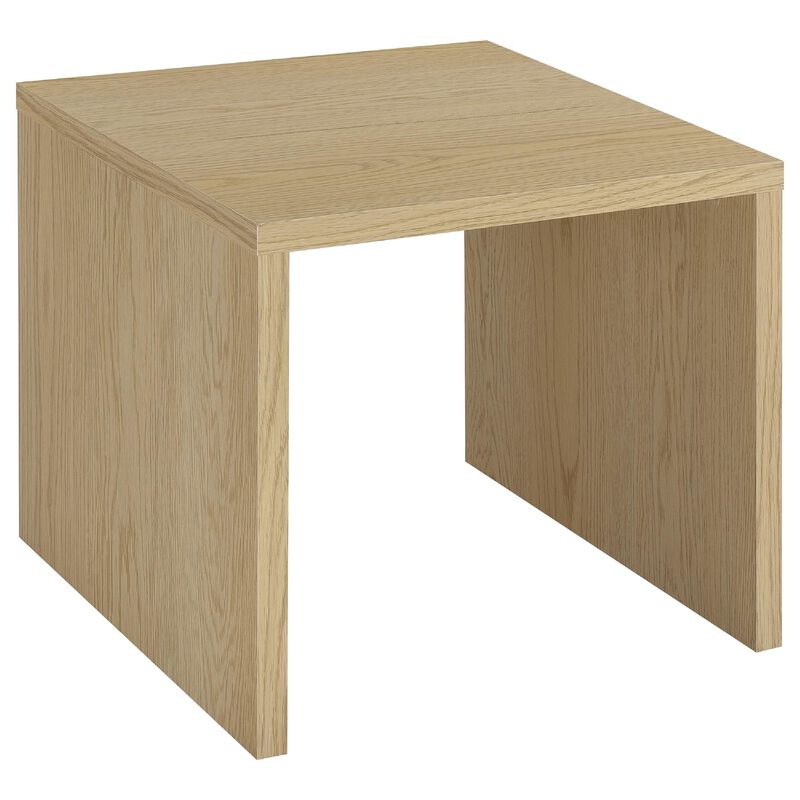 Kerra Square Side End Table, U-Shape Frame, Light Oak Wood 24 Inch image number 2