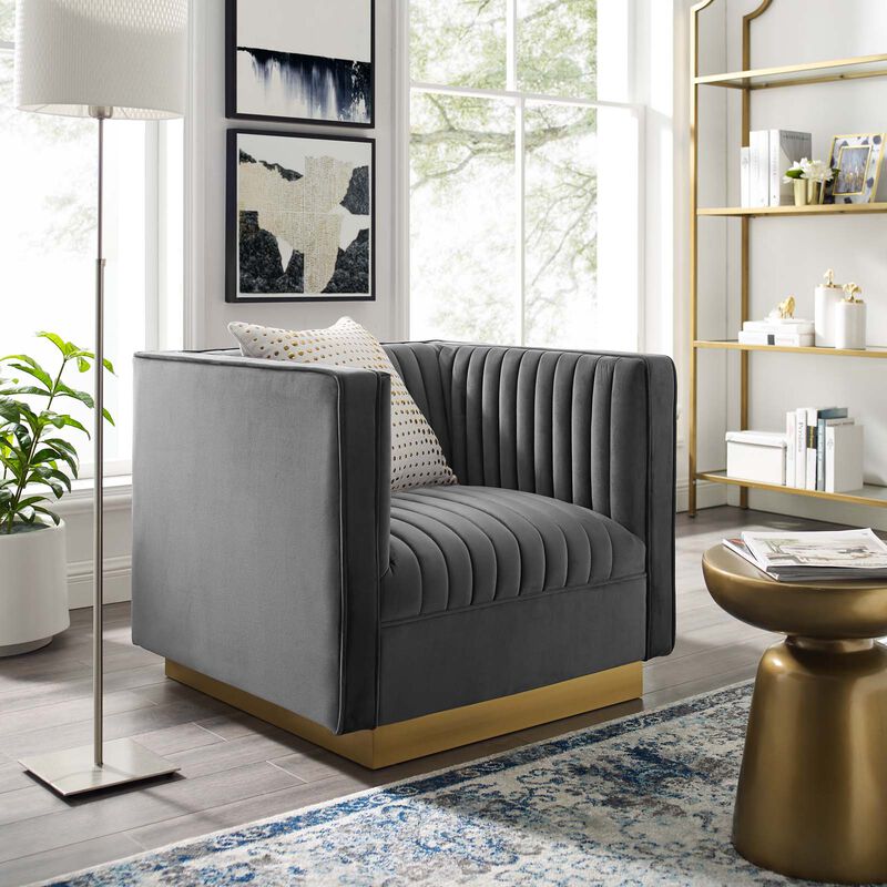 Sanguine Vertical Channel Tufted Accent Performance Velvet Armchair image number 1