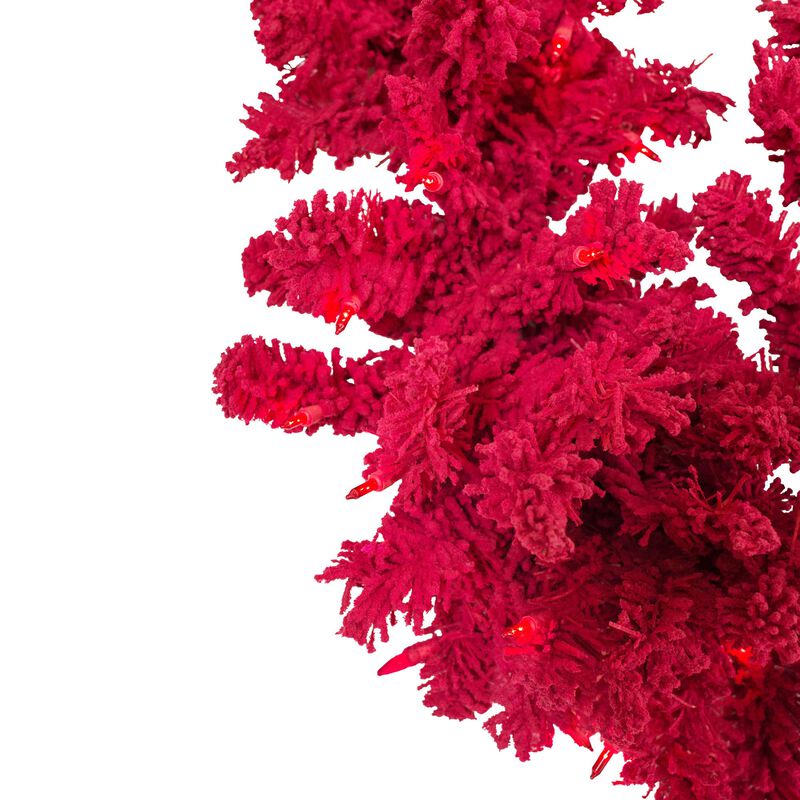 Vickerman 9' Flocked Red Artificial Christmas Garland, Red Dura-Lit LED Lights. - Faux Fir Christmas Garland - Indoor Seasonal Home Decor image number 1
