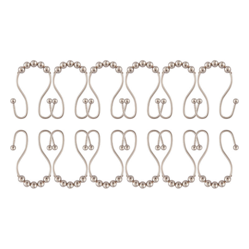 Rust-Proof Stainless Steel Double Shower Curtain Hooks with Smooth Rolling Balls, Set of 12 image number 3