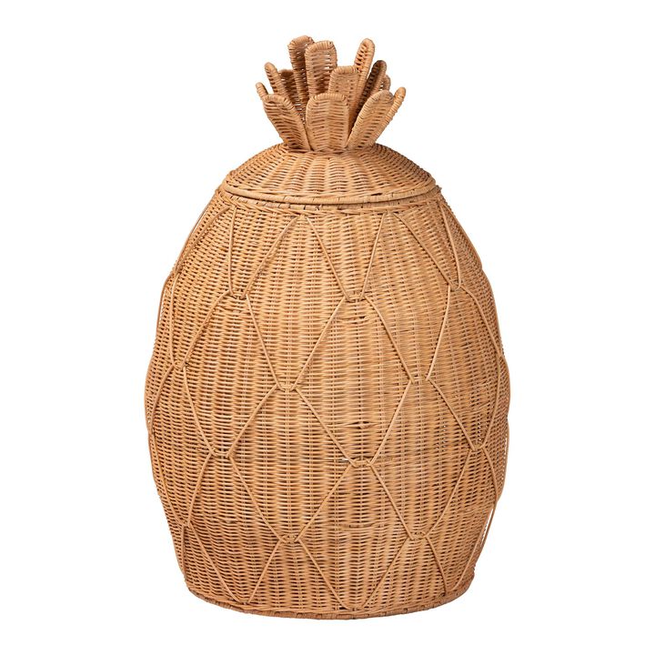 bali & pari Pelham Natural Rattan Laundry Hamper - Handwoven Wicker Storage Basket for Laundry Room, Bathroom, or Bedroom Organization