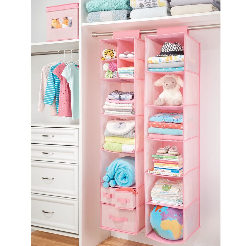 mDesign Fabric Baby Nursery Hanging Organizer with 6 Shelves - Pink Herringbone image number 8