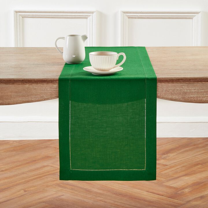 Solino Home 100% Pure Linen Table Runner - Classic Hemstitch