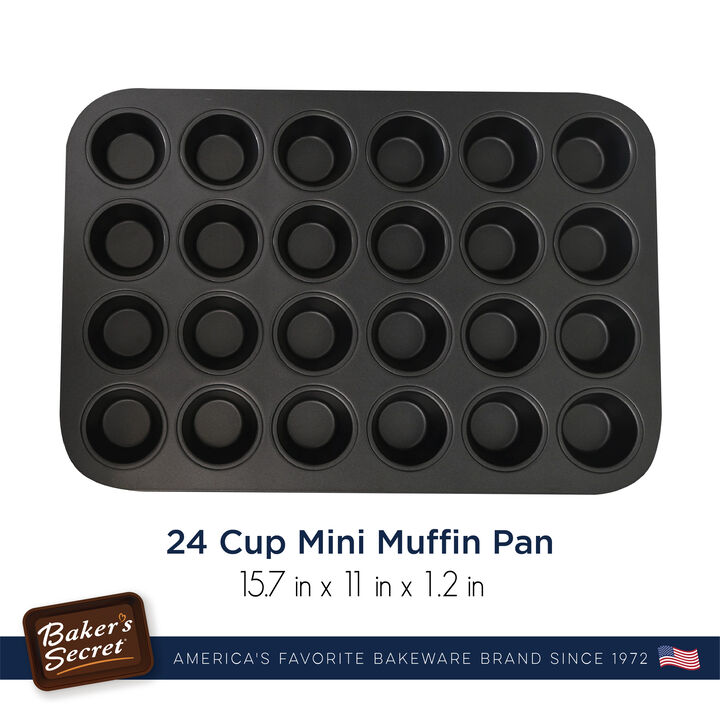 Baker's Secret 24 Cup Muffin Pan, Cupcake Pan, Non-stick coating 2x Layers, Heavy Gauge Carbon Steel, Dark Gray Advanced Collection