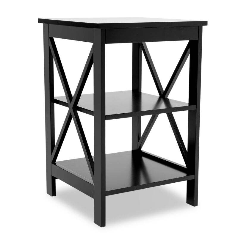 15.75 in. W. Black 24.02 in. H. Rectangle Wood End Table with Shelves