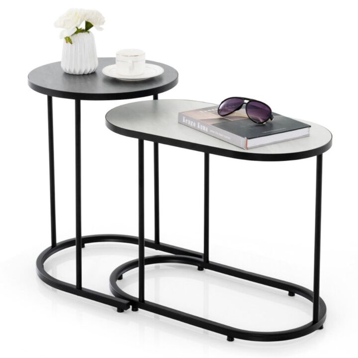 Hivvago 2-in-1 Design Faux Marble Top Tea Table