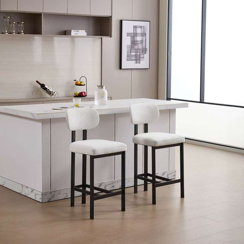 Envelor Counter Height Upholstered Chenille Bar Stool with Metal Legs, Set of 2 image number 6