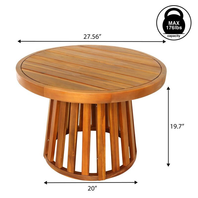 Solanya Modern Coastal Acacia Wood Indoor/Outdoor Pedestal Base Round Coffee Table image number 3