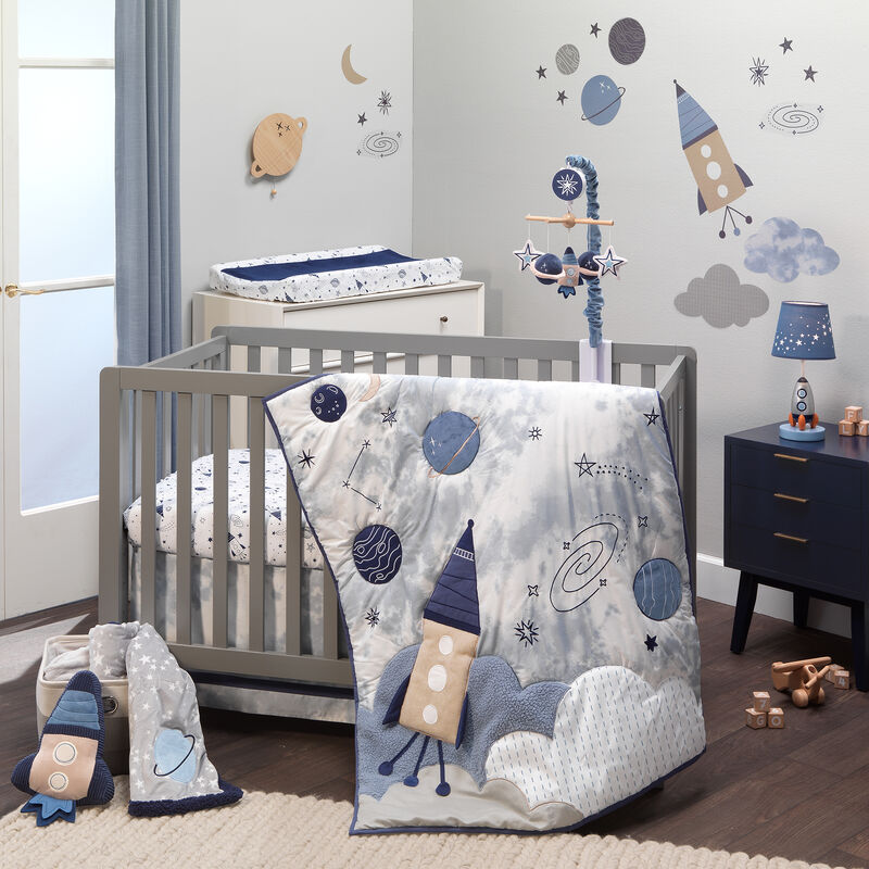 Lambs & Ivy Sky Rocket Blue Stars/Galaxy/Space 100% Cotton Fitted Crib Sheet