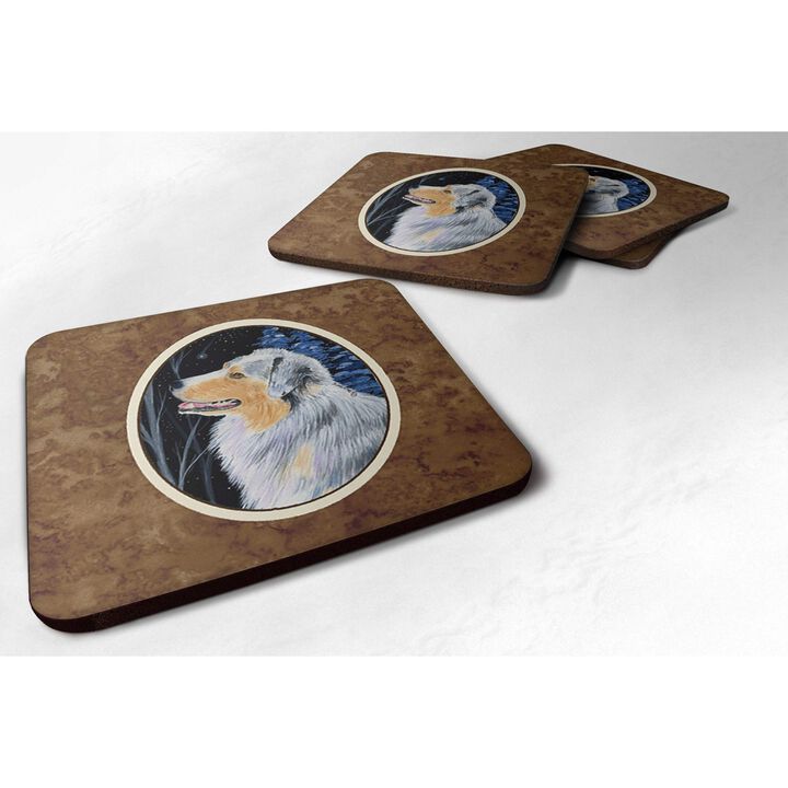Caroline's Treasures SS8382FC Starry Night Australian Shepherd Foam Coasters Set of 4 (Set of 4), 3.5 H x 3.5 W, Multicolor