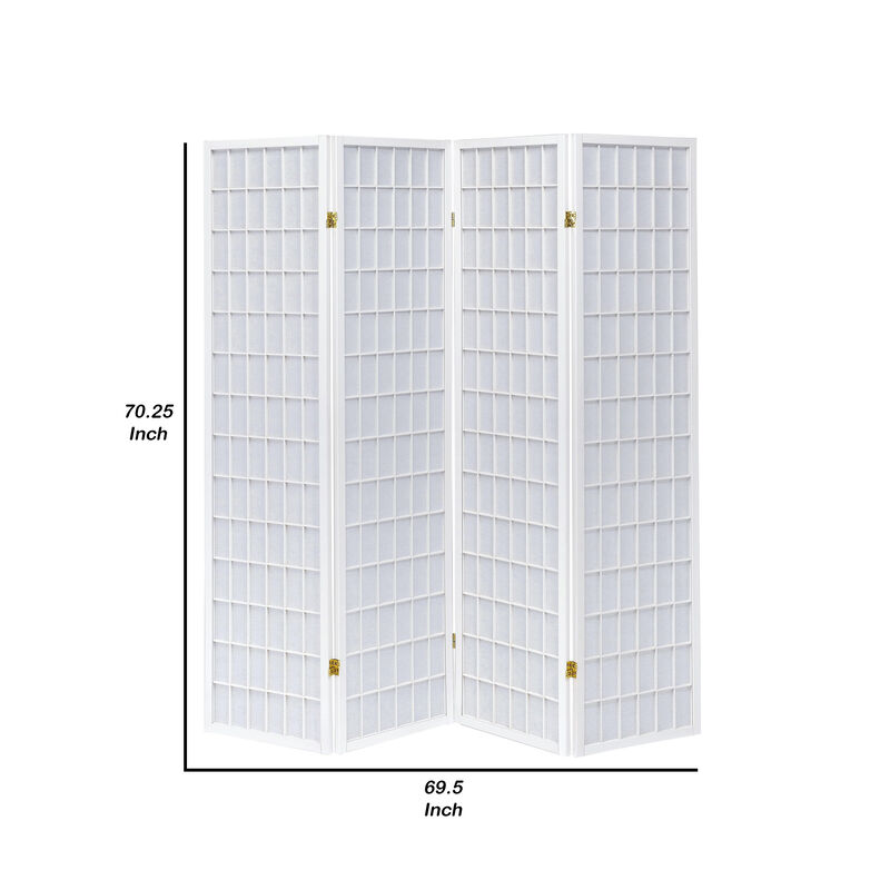 Contemporary Style Four Panel Folding Screen, White