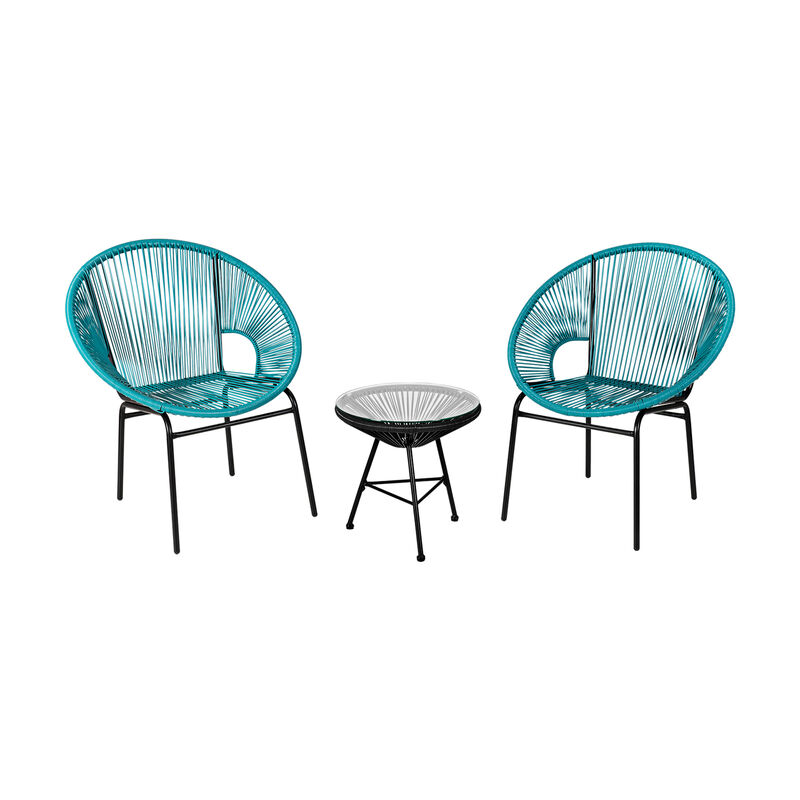 3 Pieces Patio Acapulco Furniture Bistro Set with Glass Table image number 0