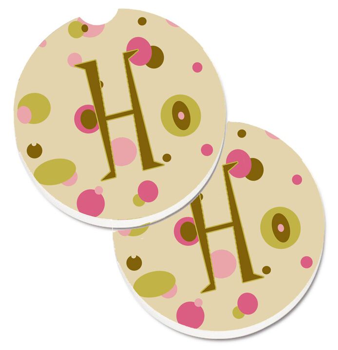 Caroline's Treasures Letter H Initial Monogram - Tan Dots Set of 2 Cup Holder Car Coasters CJ1004-HCARC, 2.56, Multicolor