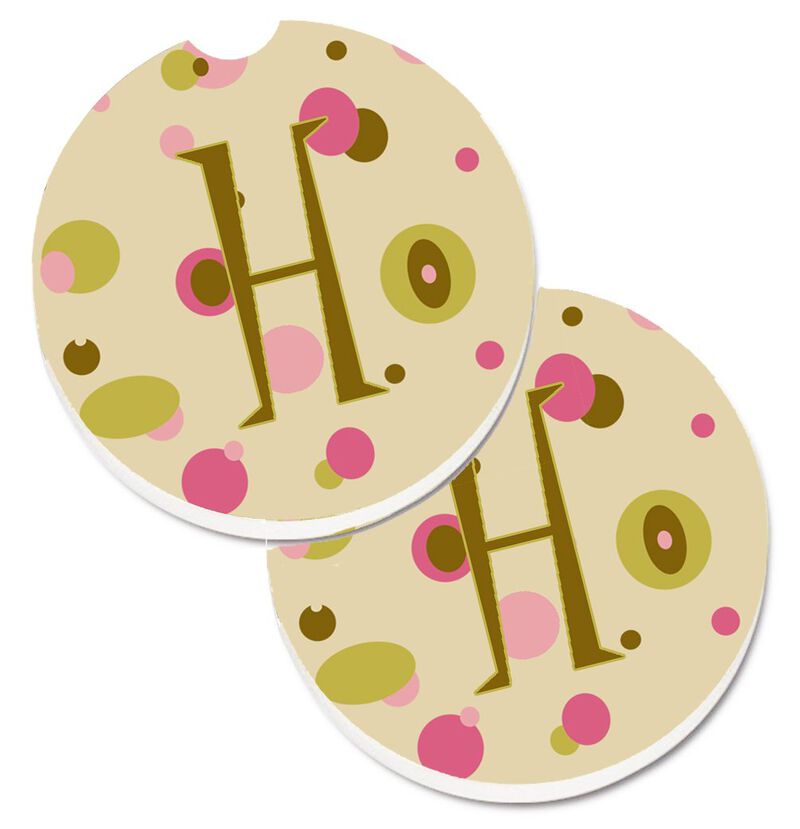 Caroline's Treasures Letter H Initial Monogram - Tan Dots Set of 2 Cup Holder Car Coasters CJ1004-HCARC, 2.56, Multicolor