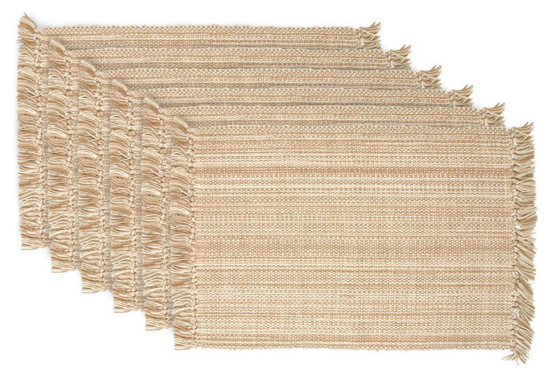Set of 6 Taupe Brown Variegated Fringe Placemats 19” x 13"