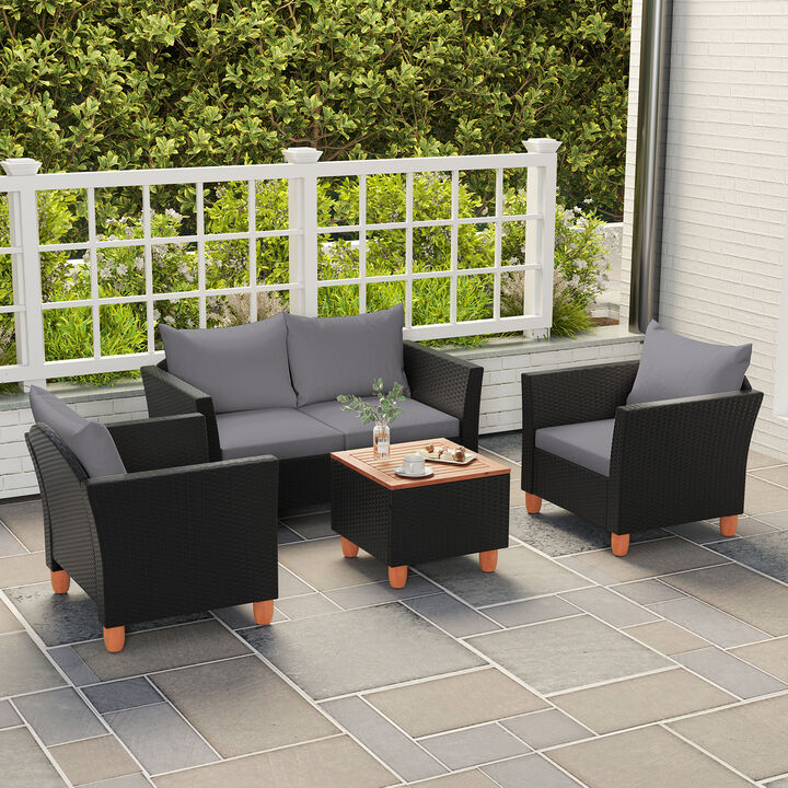 4 Pieces Outdoor Conversation Set with Storage Coffee Table