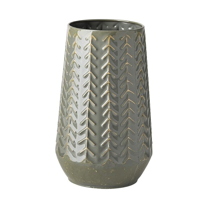 Embossed Chevron Metal Vase – Decorative Organically Patterned Vase for Dining Table or Coffee Table