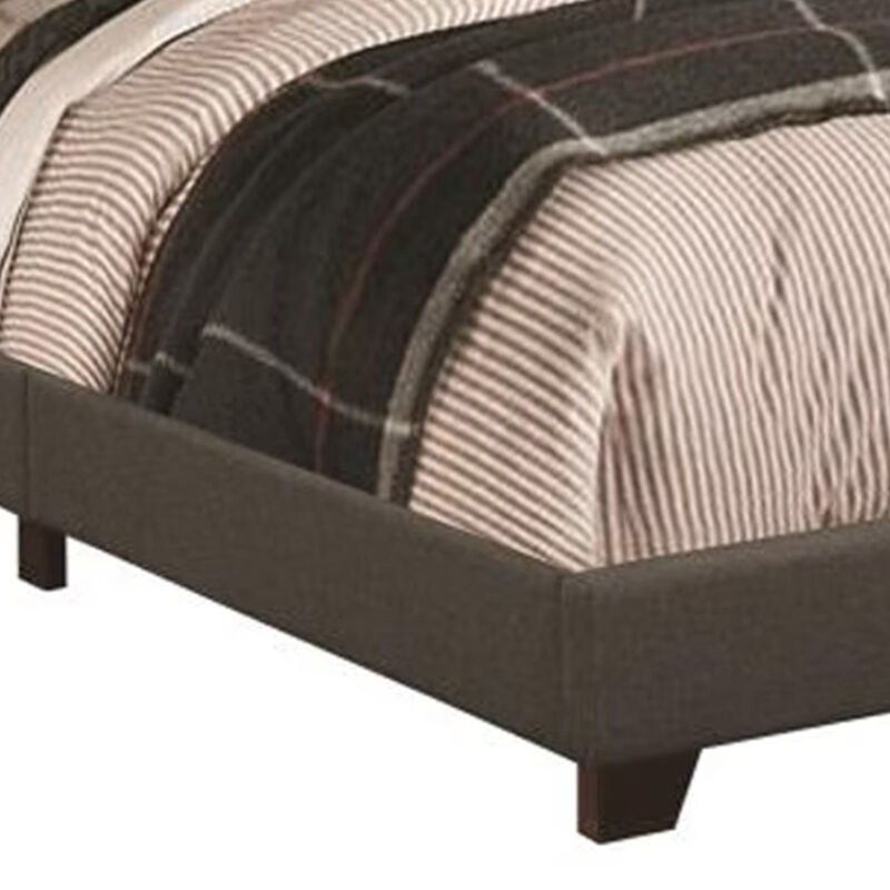 Fabric Upholstered Queen Size Platform Bed with Nail Head Trim, Charcoal Gray-Benzara image number 3