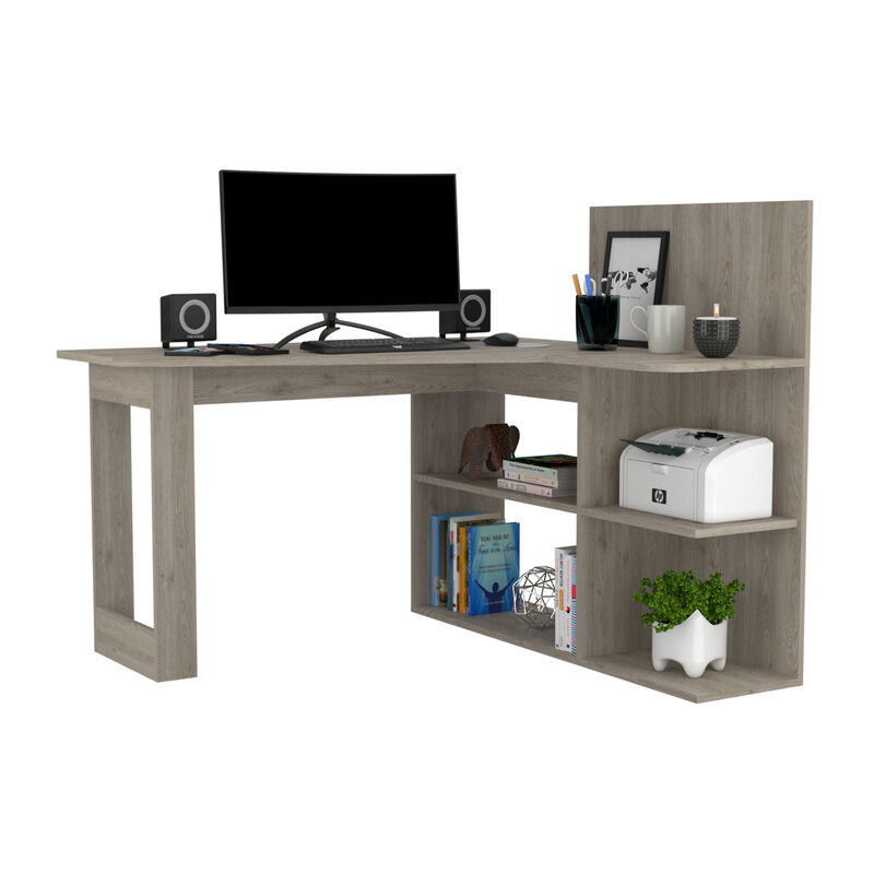 DEPOT E-SHOP Kairi Writing Computer Desk, Five Open Shelves, Light Gray image number 2