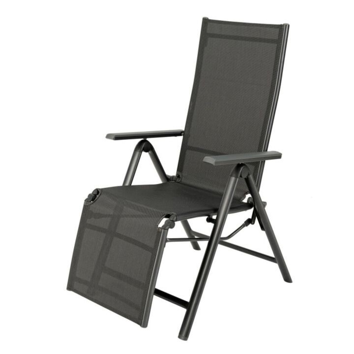 Hivvago Outdoor Folding Lounge Chair with 7 Adjustable Backrest and Footrest Positions-Gray