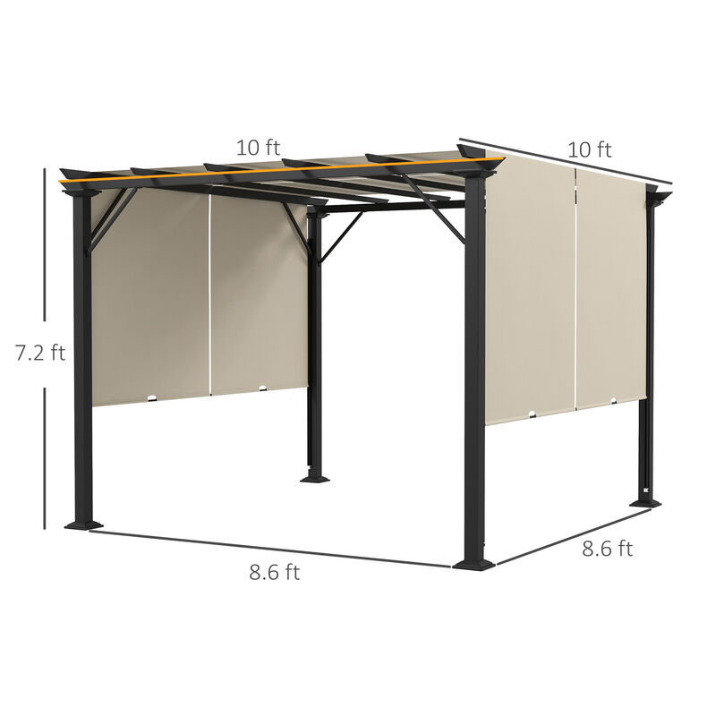Outsunny 10' x 10' Retractable Pergola Canopy, Outdoor Gazebo with Sun Shade Canopy and Steel Frame, for Backyard, Garden, Patio, Deck, Beige