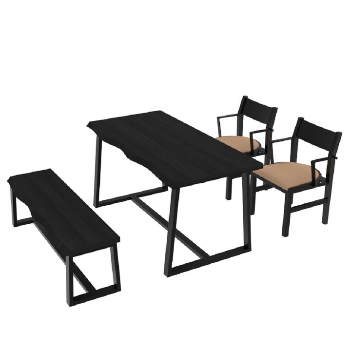Modern 4-Piece Dining Table Set with Bench and Chairs – Unique Irregular Table for Small Spaces