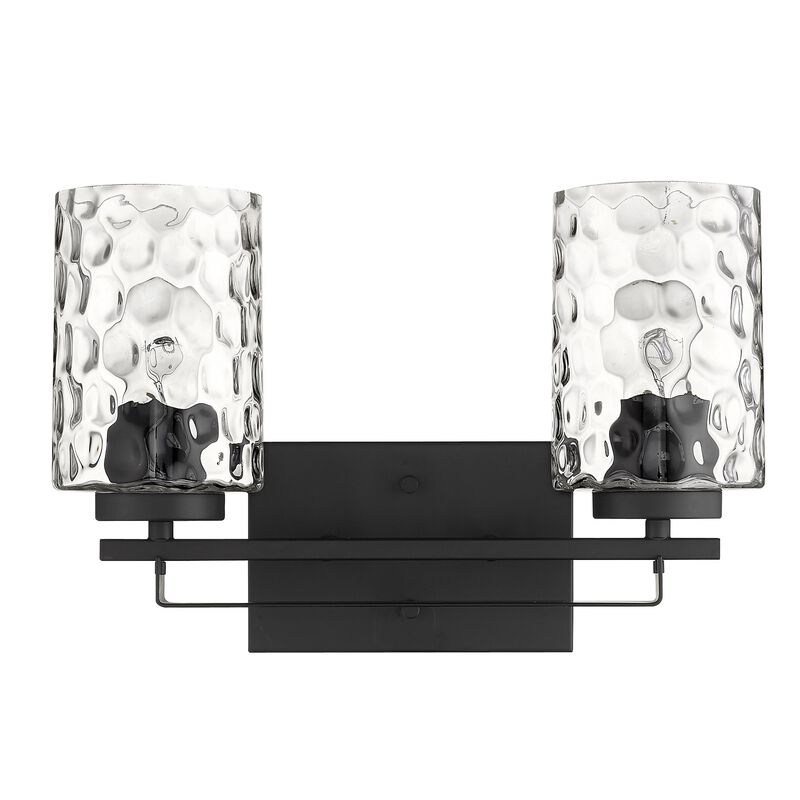 Hivvago Black Metal and Pebbled Glass Two Light Wall Sconce