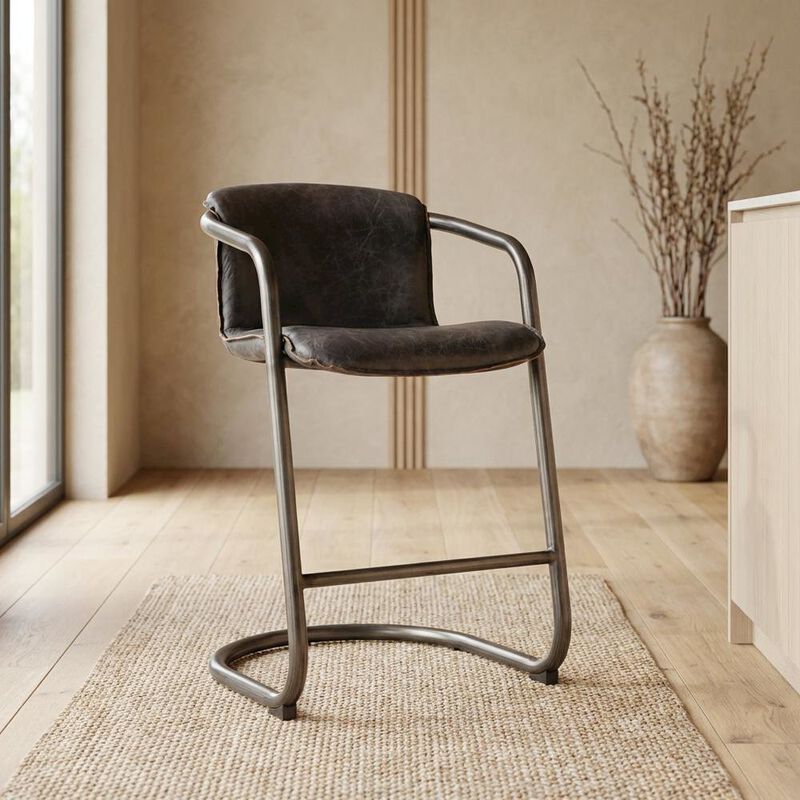 Starlight Canyon Home Leather Upholstered Counter Stool with Footrest,Bar Chairs, Brushed Nicel image number 5