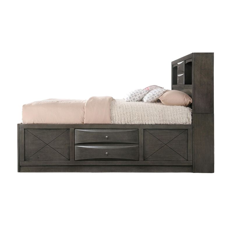 Contemporary Style Queen Size Wooden Storage Bed with Eight Spacious Drawers, Brown - Benzara