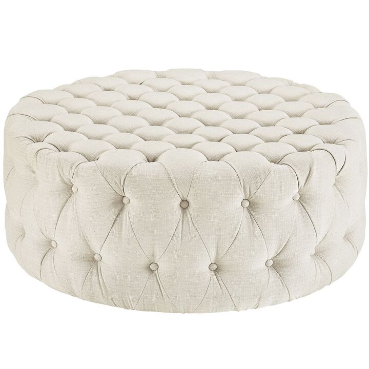 ModwayEEI-2225-BEIAmourFabric Upholstered Button-Tufted RoundOttomanBeige