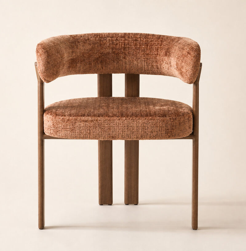 2-Piece Modern Boucl&eacute; Dining Chair Set with Wood-Grain Metal Frame, Upholstered Curved Barrel Back Side Chairs (Set of 2) image number 2