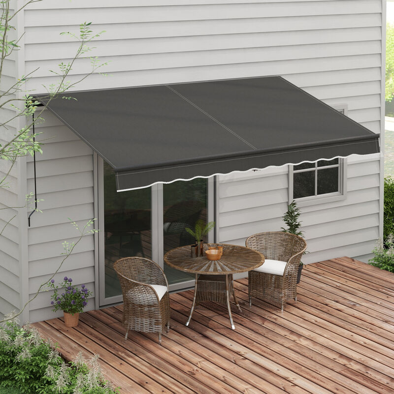 Outsunny 10' x 8' Retractable Awning, Patio Awning Sunshade Shelter with Manual Crank Handle, 280gsm UV Resistant Fabric and Aluminum Frame for Deck, Balcony, Yard, Dark Gray