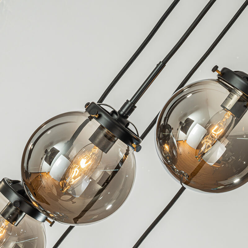 5-Light Matte Black Staircase Modern Chandelier Corner Pendant With Smoke Globe Bubble Glass Accents image number 4