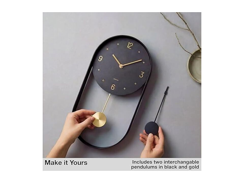 Pendulum Black Gold Minimalist Metal Wall Clock Silent Modern Battery Operated
