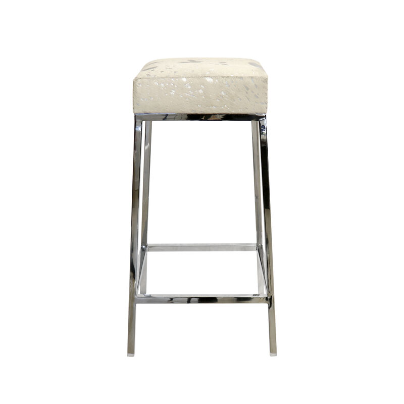 Pasargad Home Safari Collection Silver Foil Cowhide & Steel Bar Stool, Silver image number 2