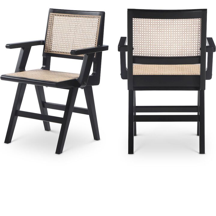 Meridian Furniture Preston Black Wood Dining Arm Chair, Set of 2