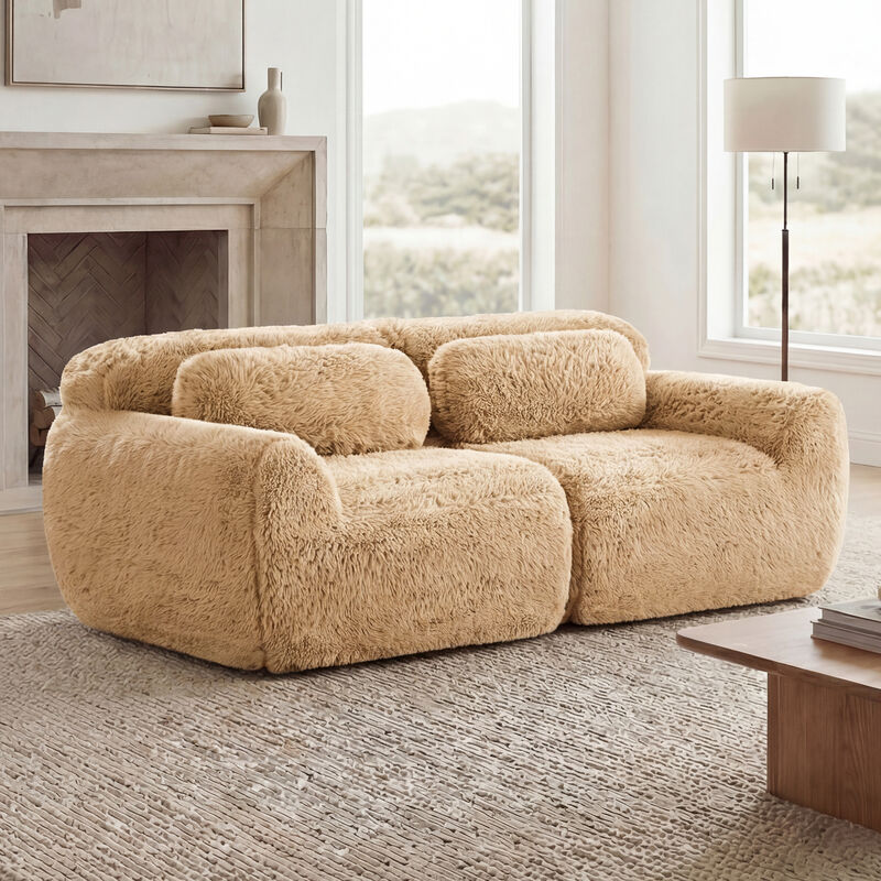 Monimp Soft Fluffy Plush Fabric Loveseats image number 2