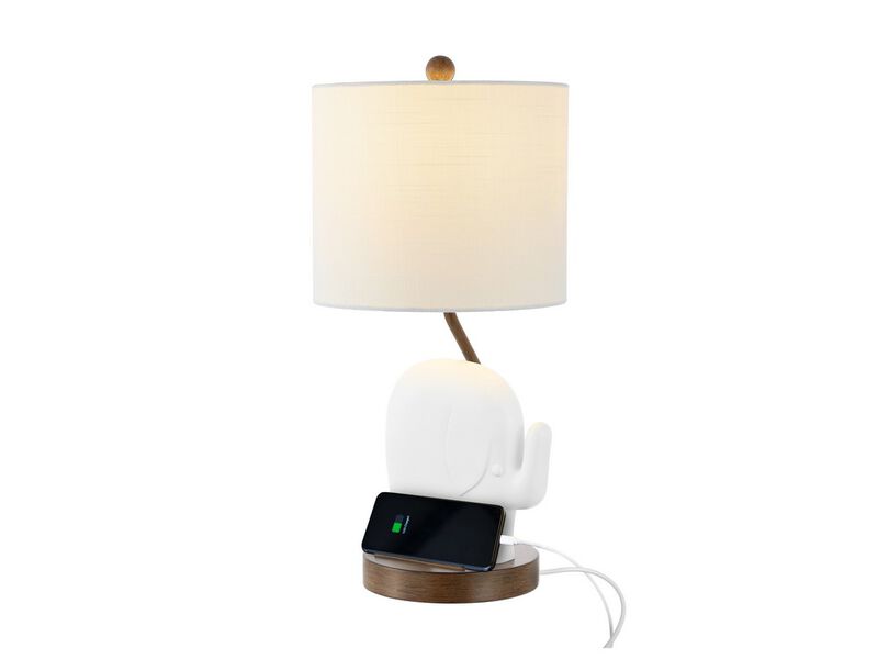 Ellie Bohemian Designer Iron/Resin Elephant LED Kids' Table Lamp with Phone Stand and USB Charging Port