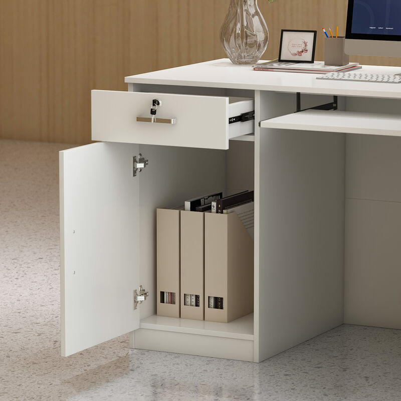 55.1 in. W -43.3 in. H White MDF L-Shaped Computer Desk with a Desktop 3-Storage Shelves 1-Drawer and 1-Cabinet