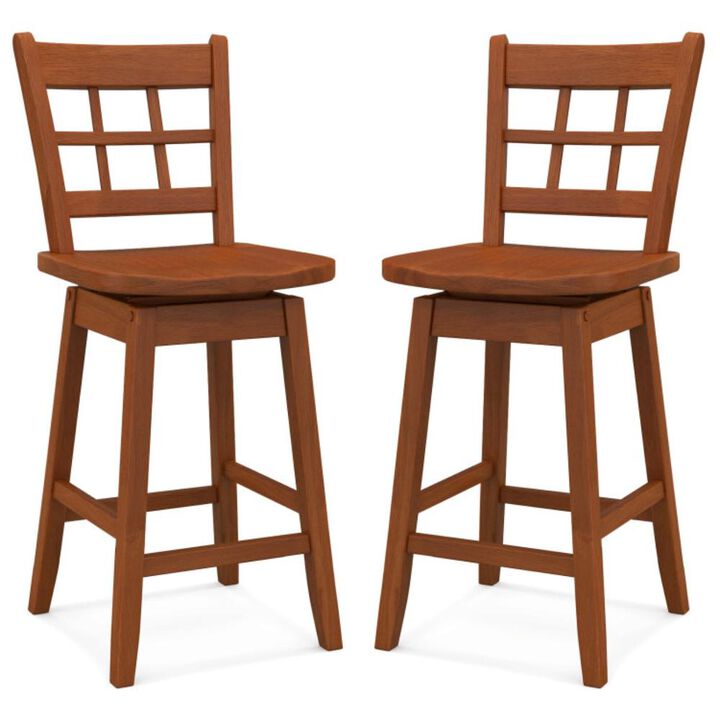 Hivvago Counter Height Barstools Set of 2 with 6-Grid Hollow Back and Seat