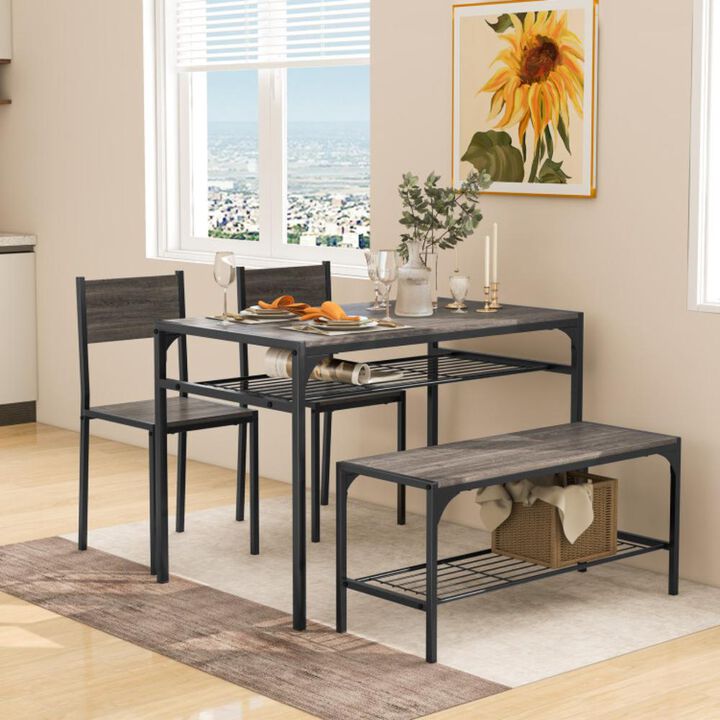 Hivvago Industrial Style Rectangular Kitchen Table with Bench and Chairs