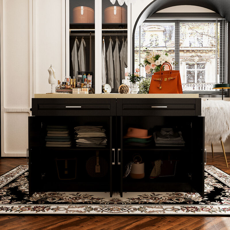 FUFU&GAGA Dresser with Storage & Drawers, MDF Construction with Stone-like Finish (61" W x 37.4" H x 29.1" D)Stone Pattern Top