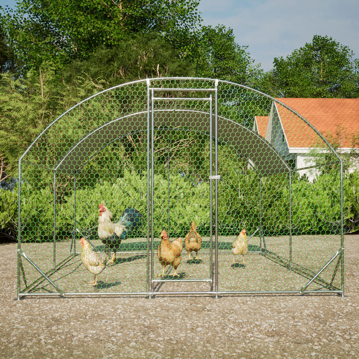 Large Chicken Coop Metal Chicken Run with Waterproof and Anti-UV Cover