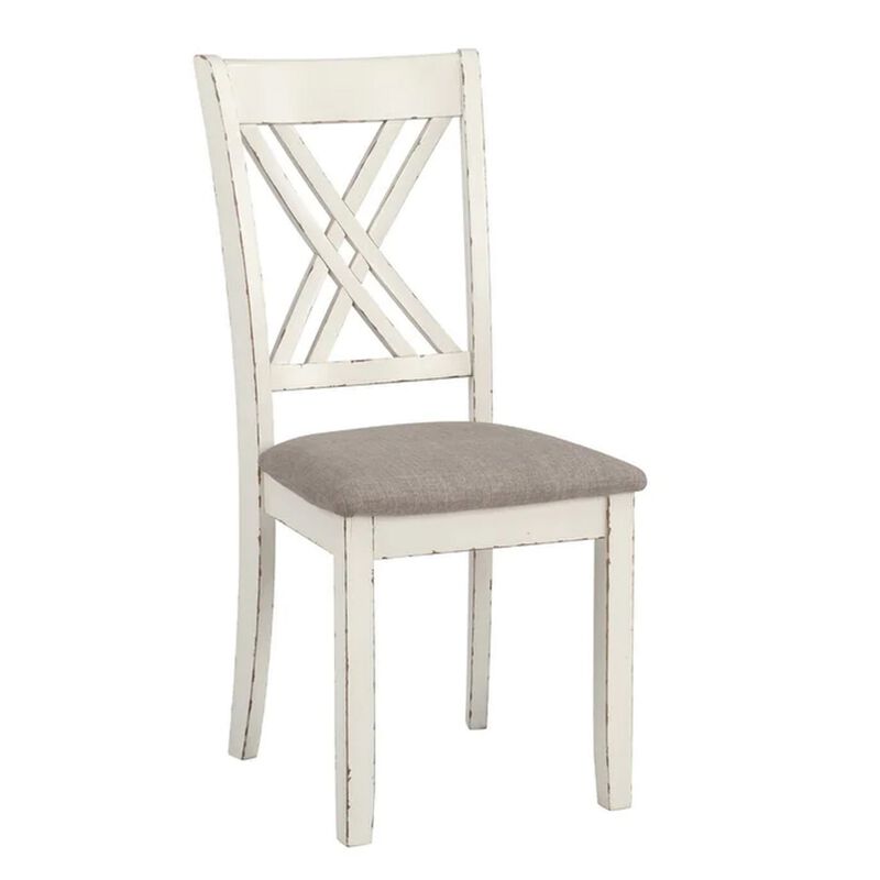 7 Piece Dining Set, Dry Brushed Weathered Wood Surface, Gray Upholstery - Benzara