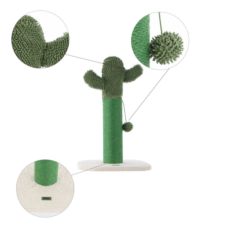 Pecos Modern Jute Cactus Cat Scratching Post with Fuzzy Toy