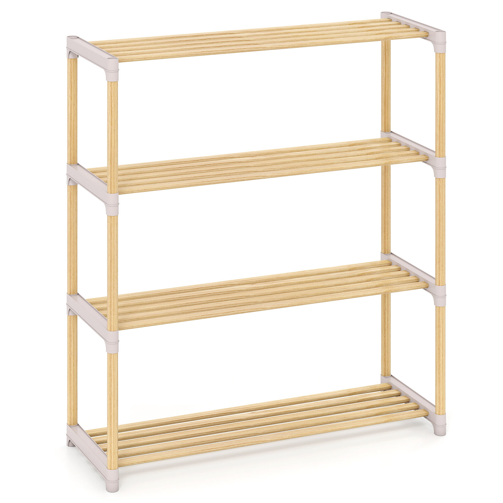 木製ラック・ウッドラック 4 Contrast Natural Wood 3 Rack 85cm 4-Tier Wooden Shoe Storage Rack with Slatted Open Shelves-Natural