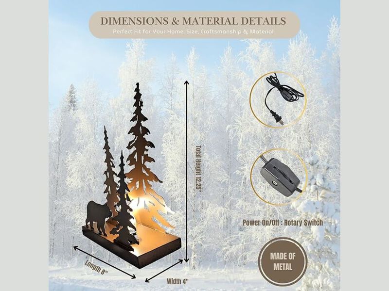 Rustic Bear Silhouette Table Lamp Forest Cabin Lodge Woodland Night Light image number 2